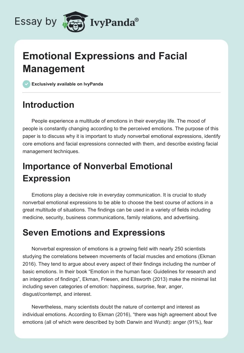Emotional Expressions and Facial Management. Page 1