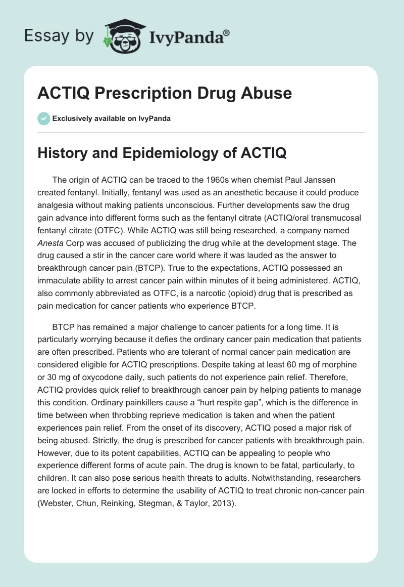 ACTIQ Prescription Drug Abuse. Page 1