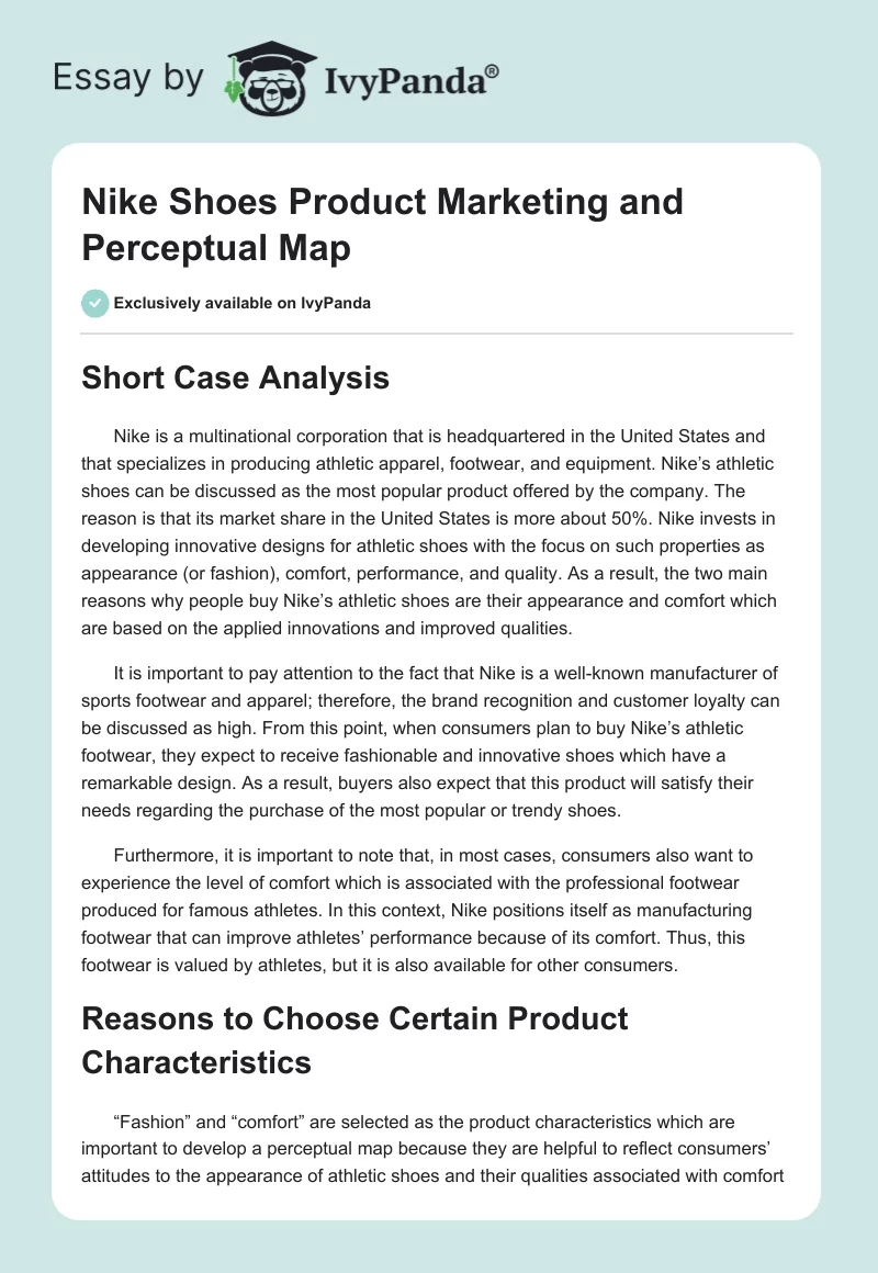 Nike Shoes Product Marketing and Perceptual Map. Page 1