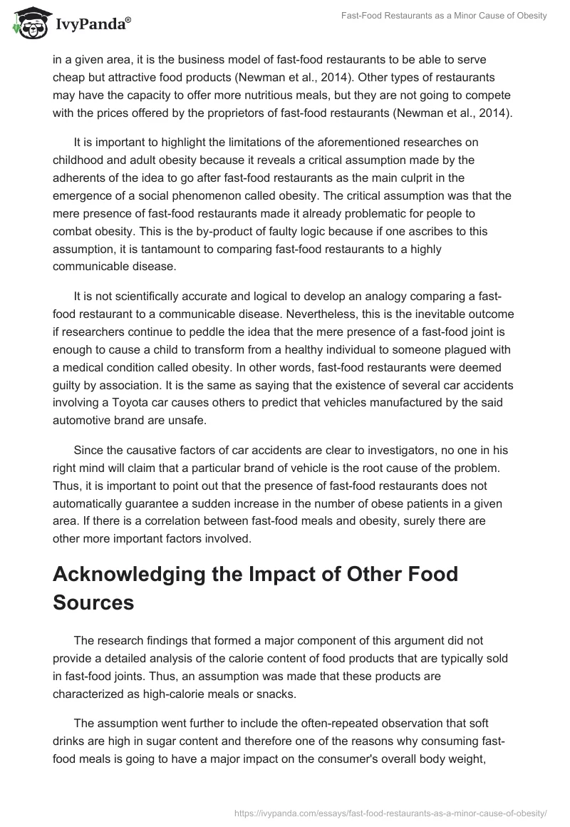 Fast-Food Restaurants as a Minor Cause of Obesity. Page 4