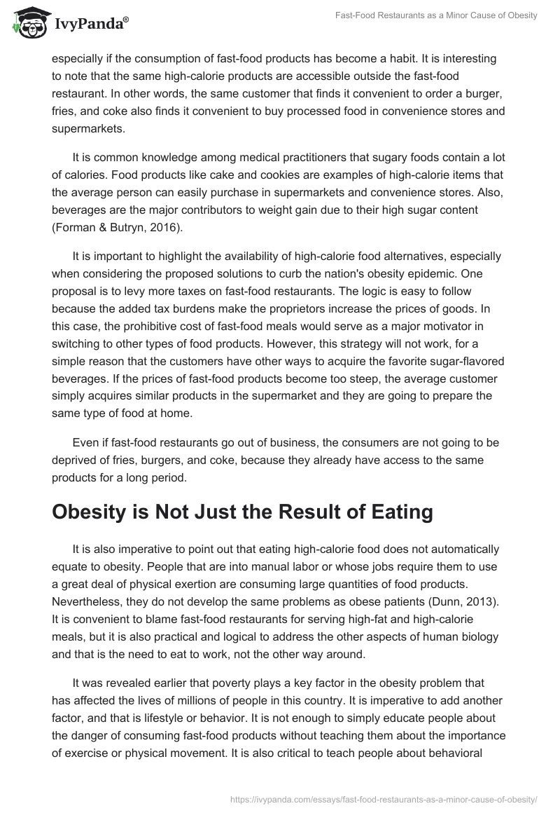 Fast-Food Restaurants as a Minor Cause of Obesity. Page 5