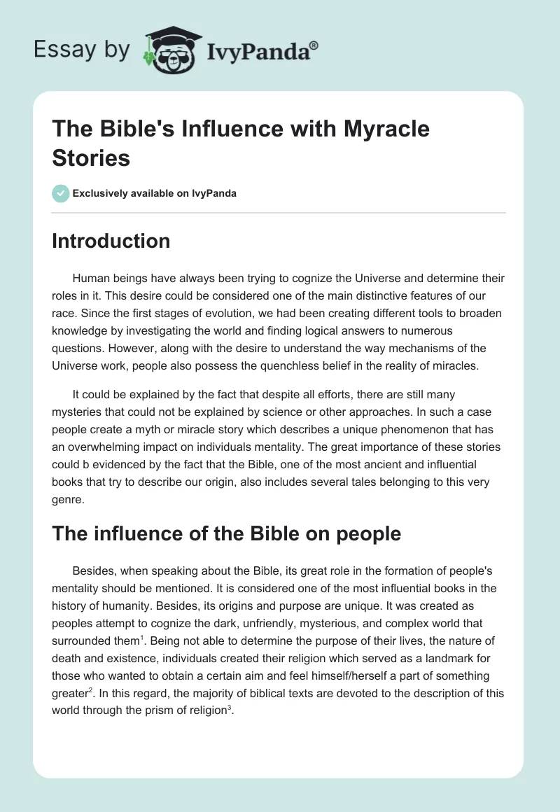 The Bible's Influence With Myracle Stories. Page 1