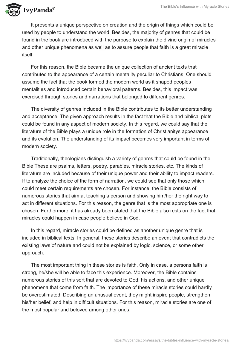 The Bible's Influence With Myracle Stories. Page 2