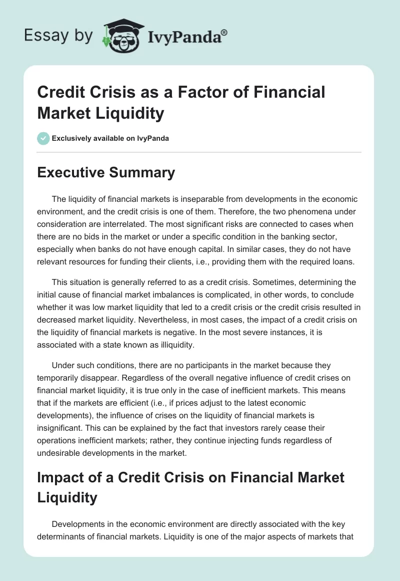 Credit Crisis as a Factor of Financial Market Liquidity. Page 1