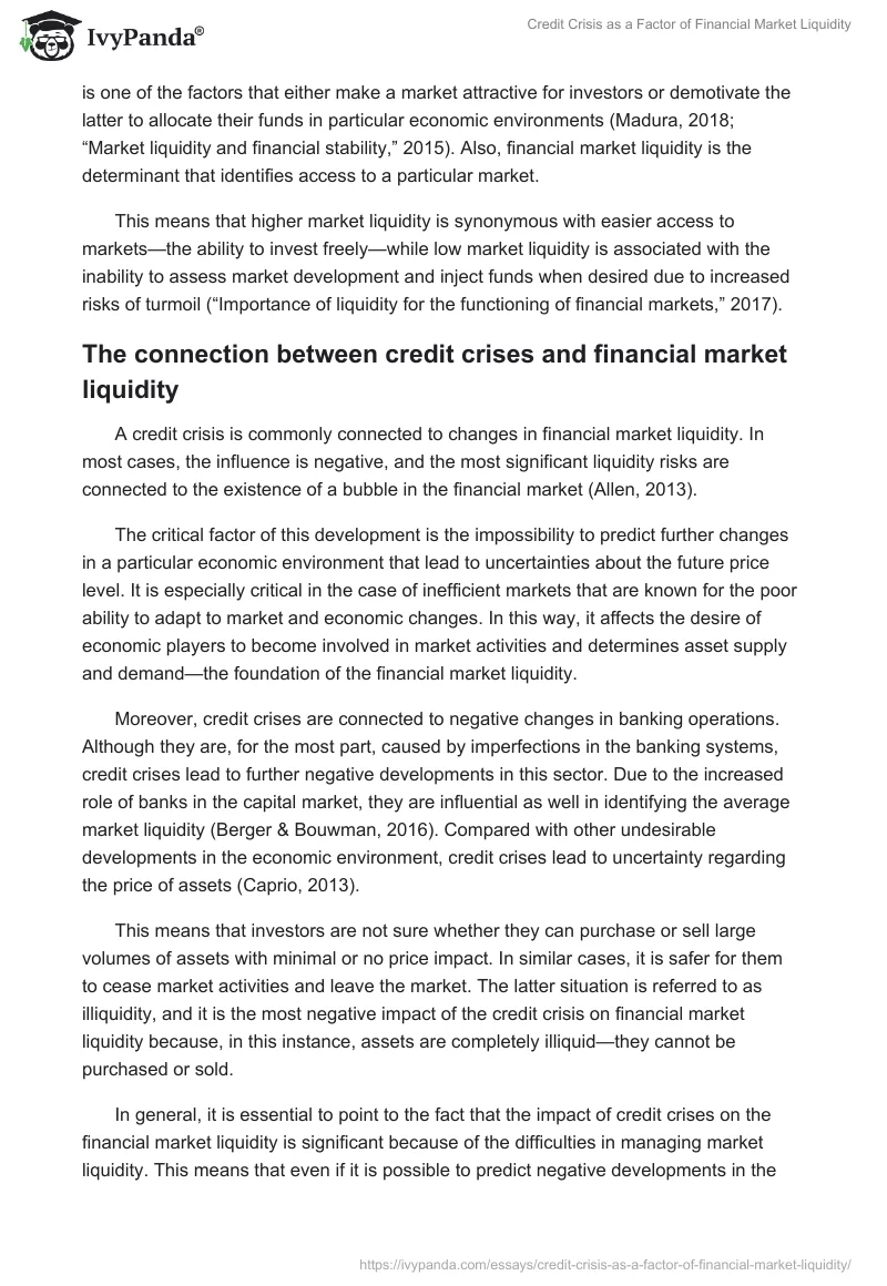 Credit Crisis as a Factor of Financial Market Liquidity. Page 4