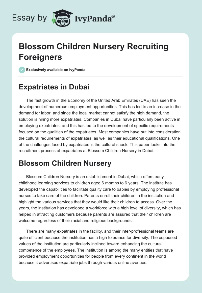 Blossom Children Nursery Recruiting Foreigners. Page 1