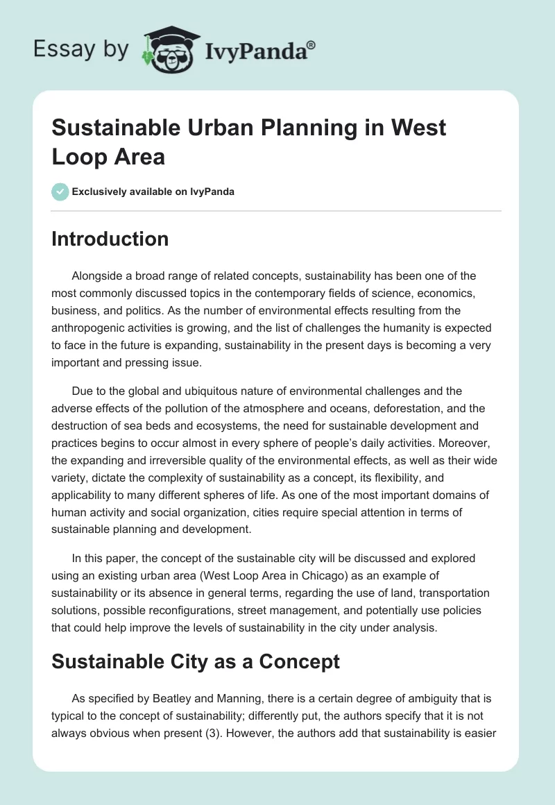 Sustainable Urban Planning in West Loop Area. Page 1