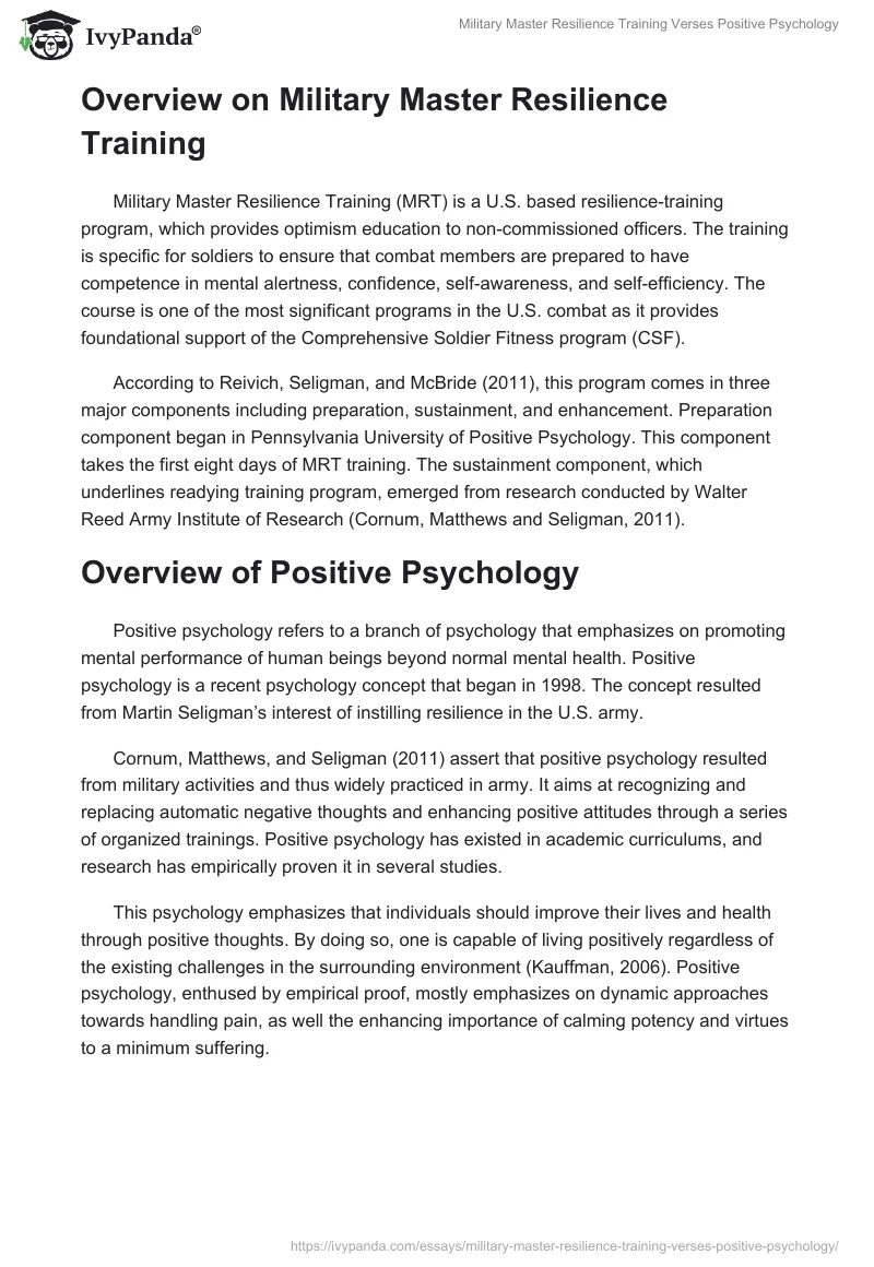 Military Master Resilience Training Verses Positive Psychology. Page 2