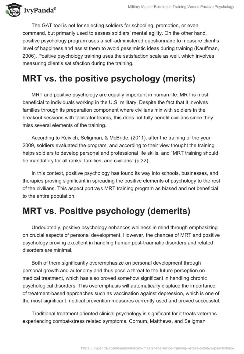 Military Master Resilience Training Verses Positive Psychology. Page 5