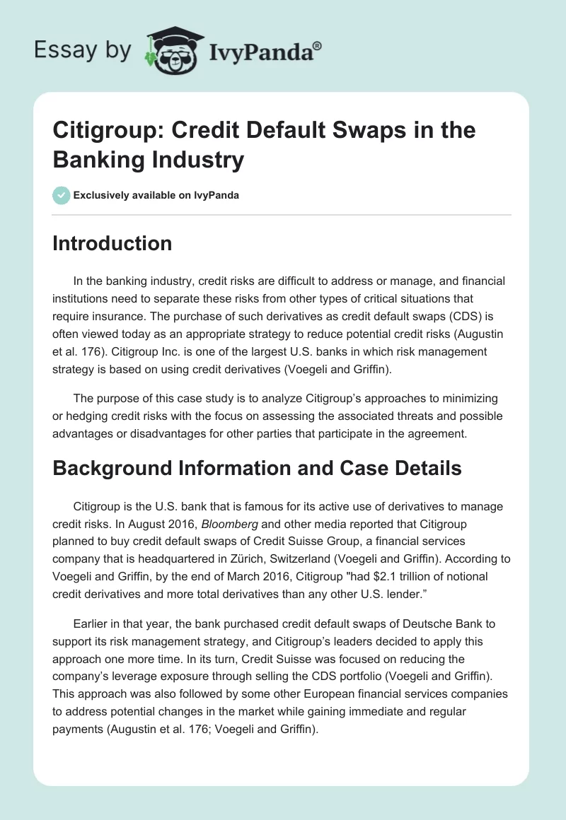Citigroup: Credit Default Swaps in the Banking Industry. Page 1