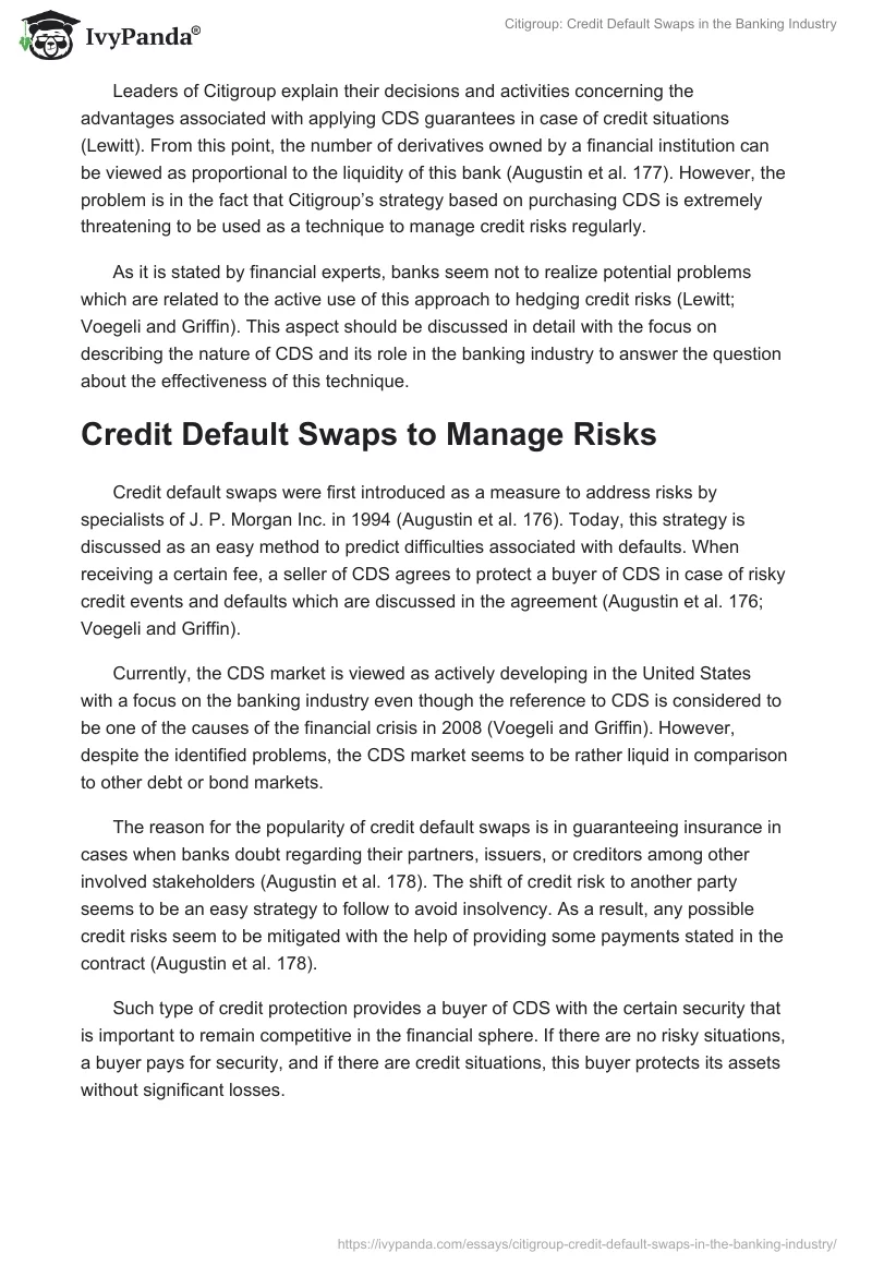 Citigroup: Credit Default Swaps in the Banking Industry. Page 2