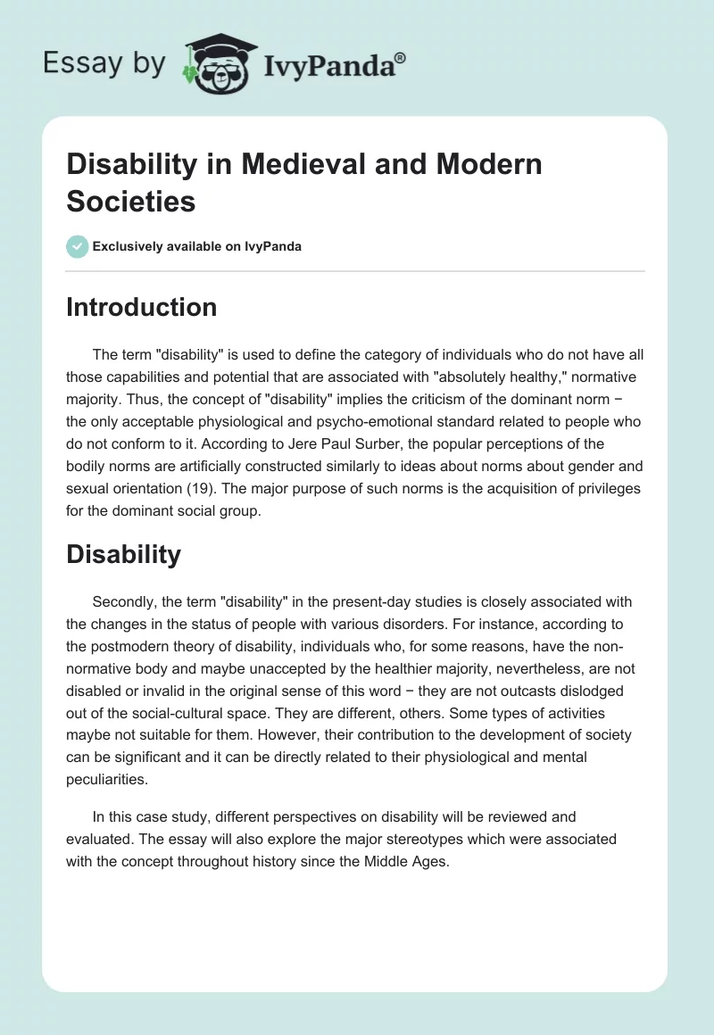 Disability in Medieval and Modern Societies. Page 1