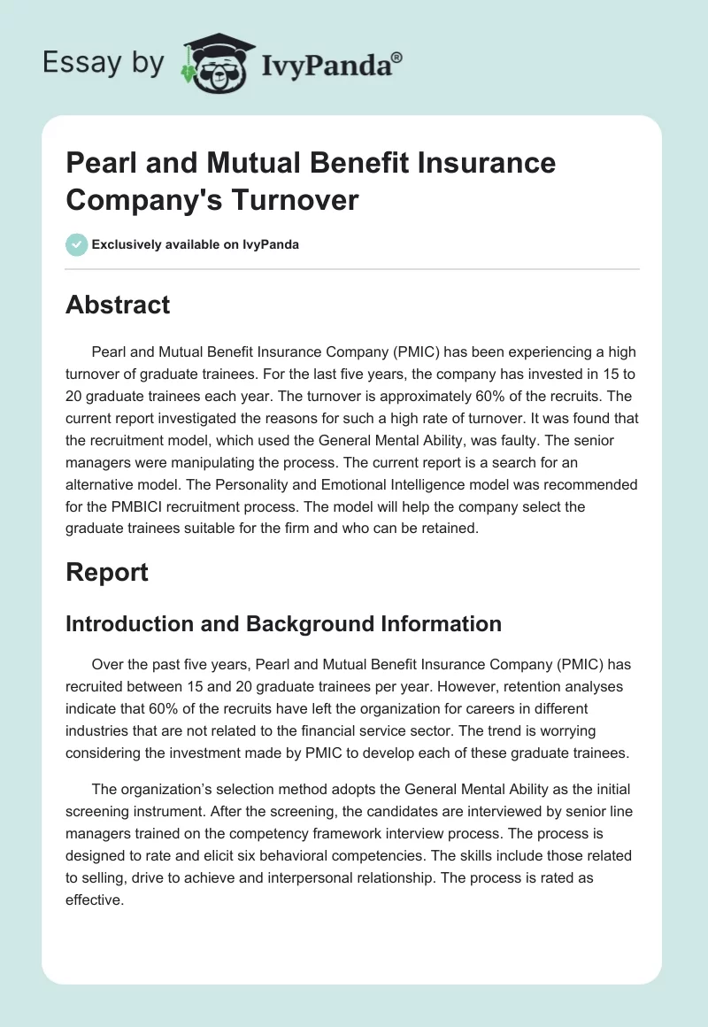 Pearl and Mutual Benefit Insurance Company's Turnover. Page 1