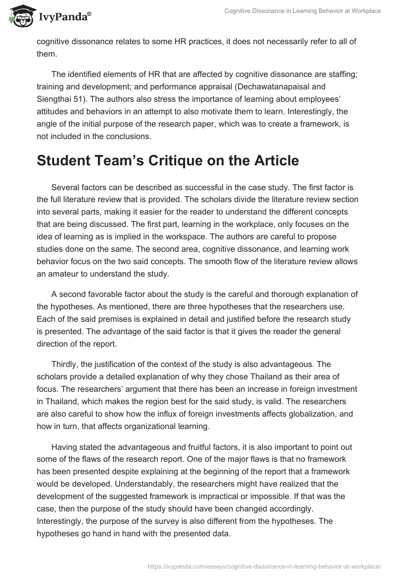 Cognitive Dissonance in Learning Behavior at Workplace. Page 4