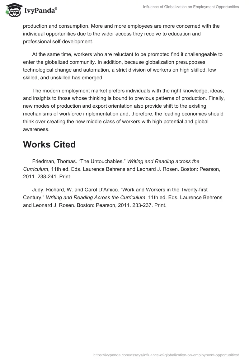 Influence of Globalization on Employment Opportunities. Page 3
