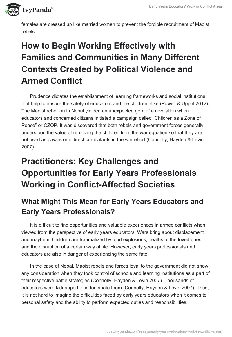 Early Years Educators' Work in Conflict Areas. Page 2