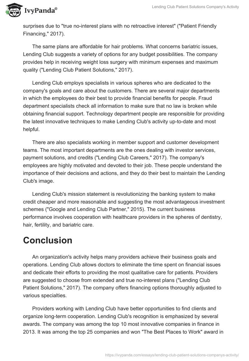 Lending Club Patient Solutions Company's Activity. Page 2