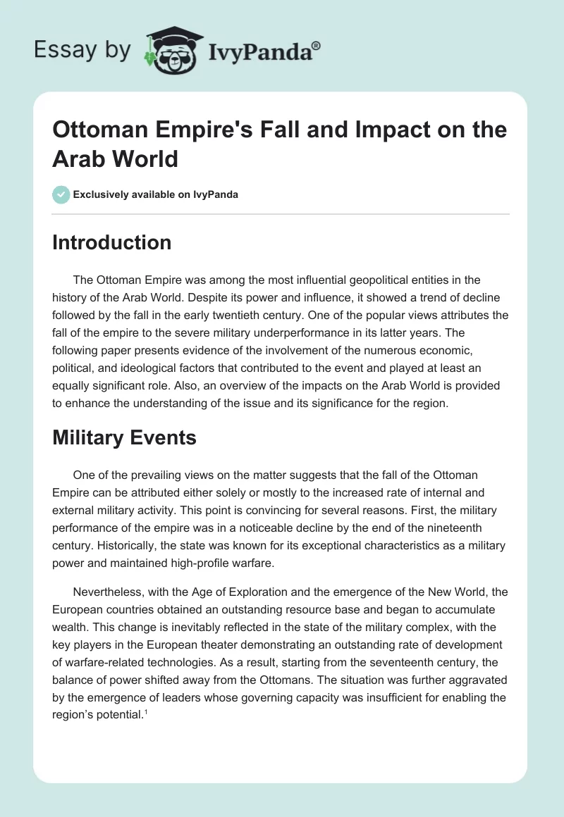 Ottoman Empire's Fall and Impact on the Arab World. Page 1