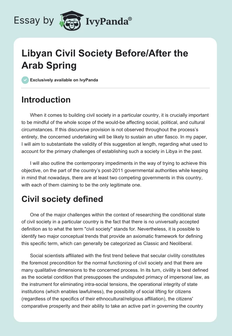 Libyan Civil Society Before/After the Arab Spring. Page 1