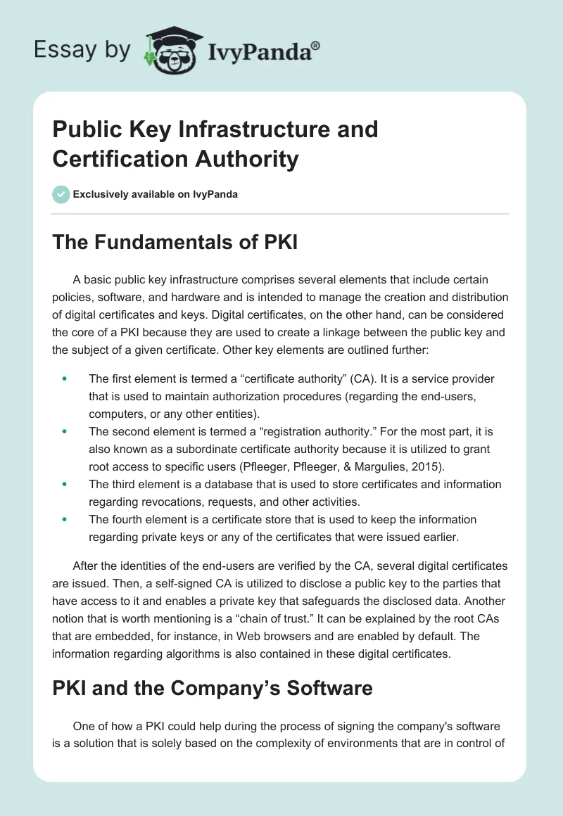 Public Key Infrastructure and Certification Authority. Page 1