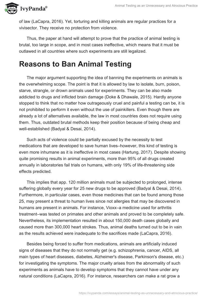 Animal Testing as an Unnecessary and Atrocious Practice. Page 2