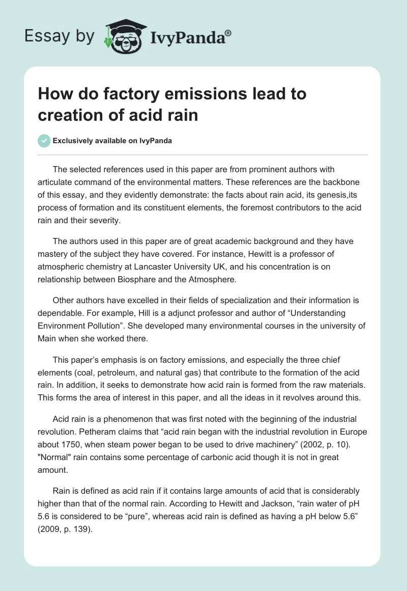 How do factory emissions lead to creation of acid rain. Page 1