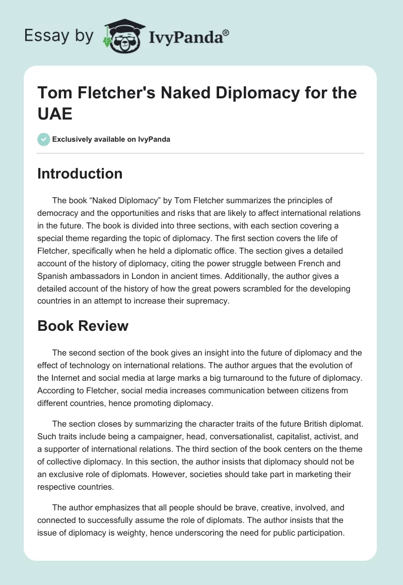 Tom Fletcher's "Naked Diplomacy" for the UAE. Page 1
