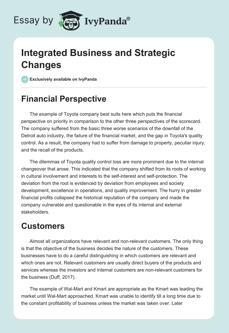 Integrated Business and Strategic Changes. Page 1