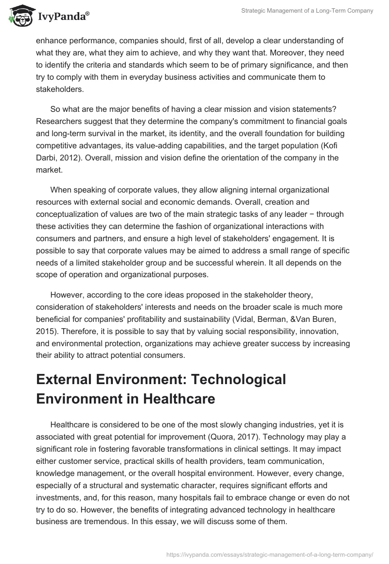 Strategic Management of a Long-Term Company. Page 2