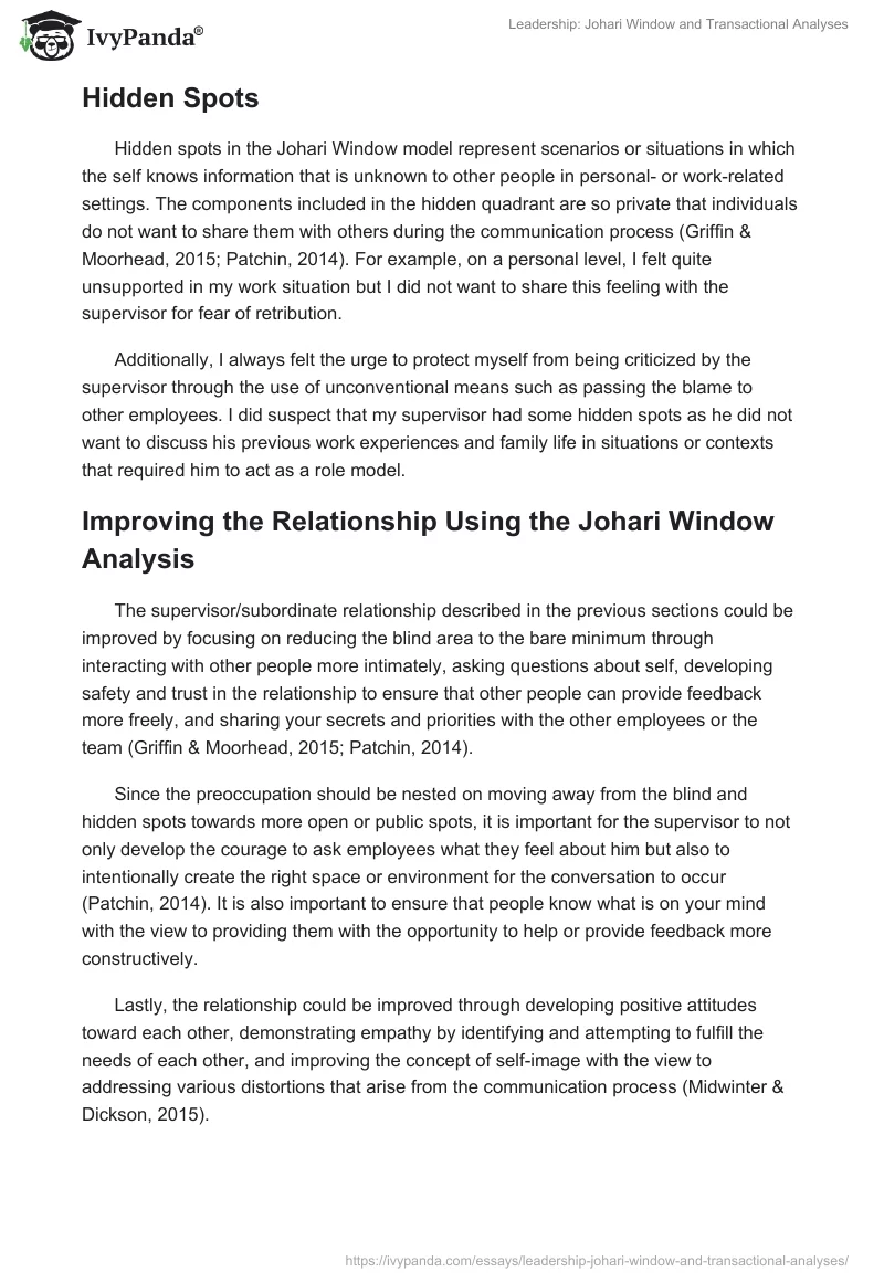 Leadership: Johari Window and Transactional Analyses. Page 2