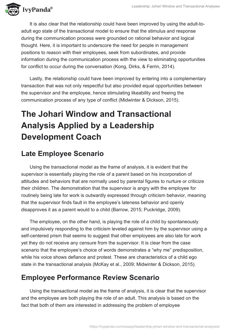 Leadership: Johari Window and Transactional Analyses. Page 4