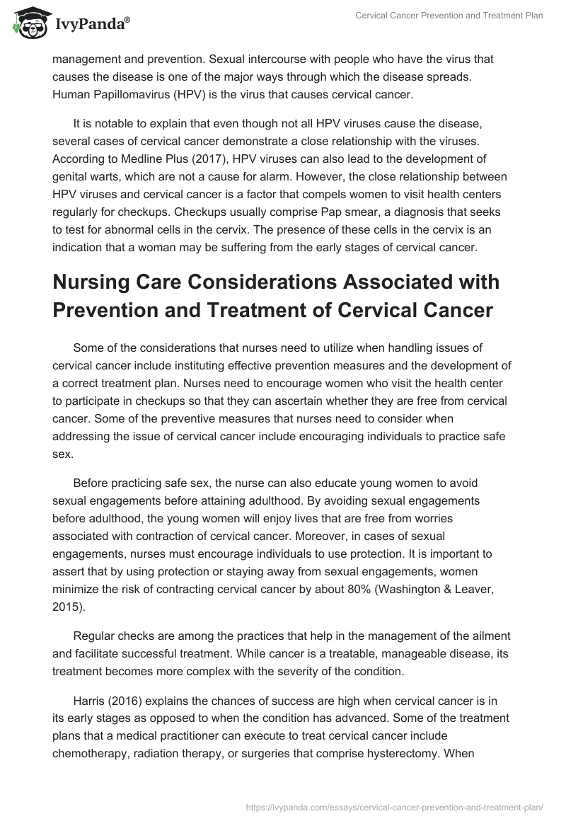 Cervical Cancer Prevention and Treatment Plan. Page 2