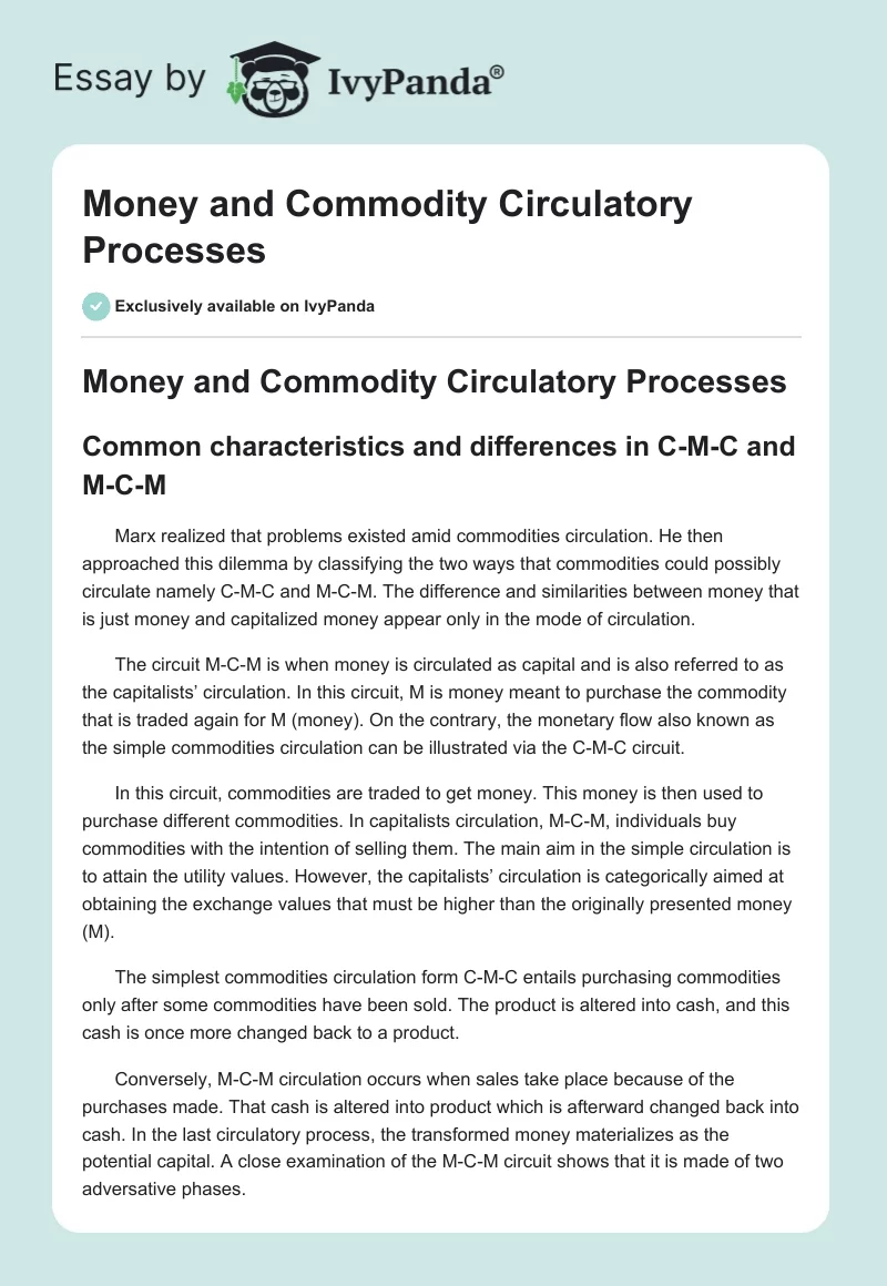Money and Commodity Circulatory Processes. Page 1
