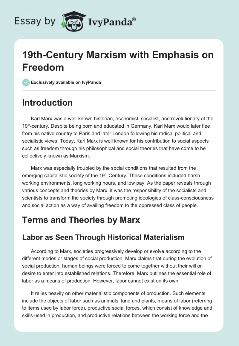 19th-Century Marxism with Emphasis on Freedom. Page 1