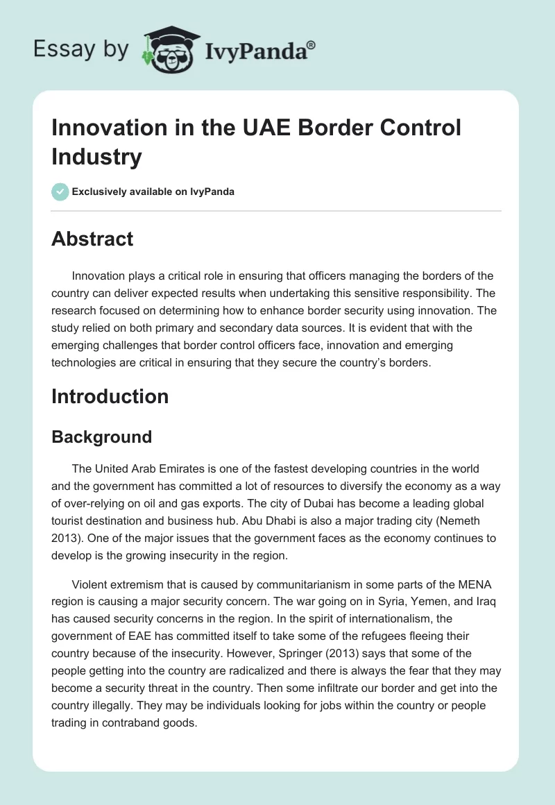 Innovation in the UAE Border Control Industry. Page 1
