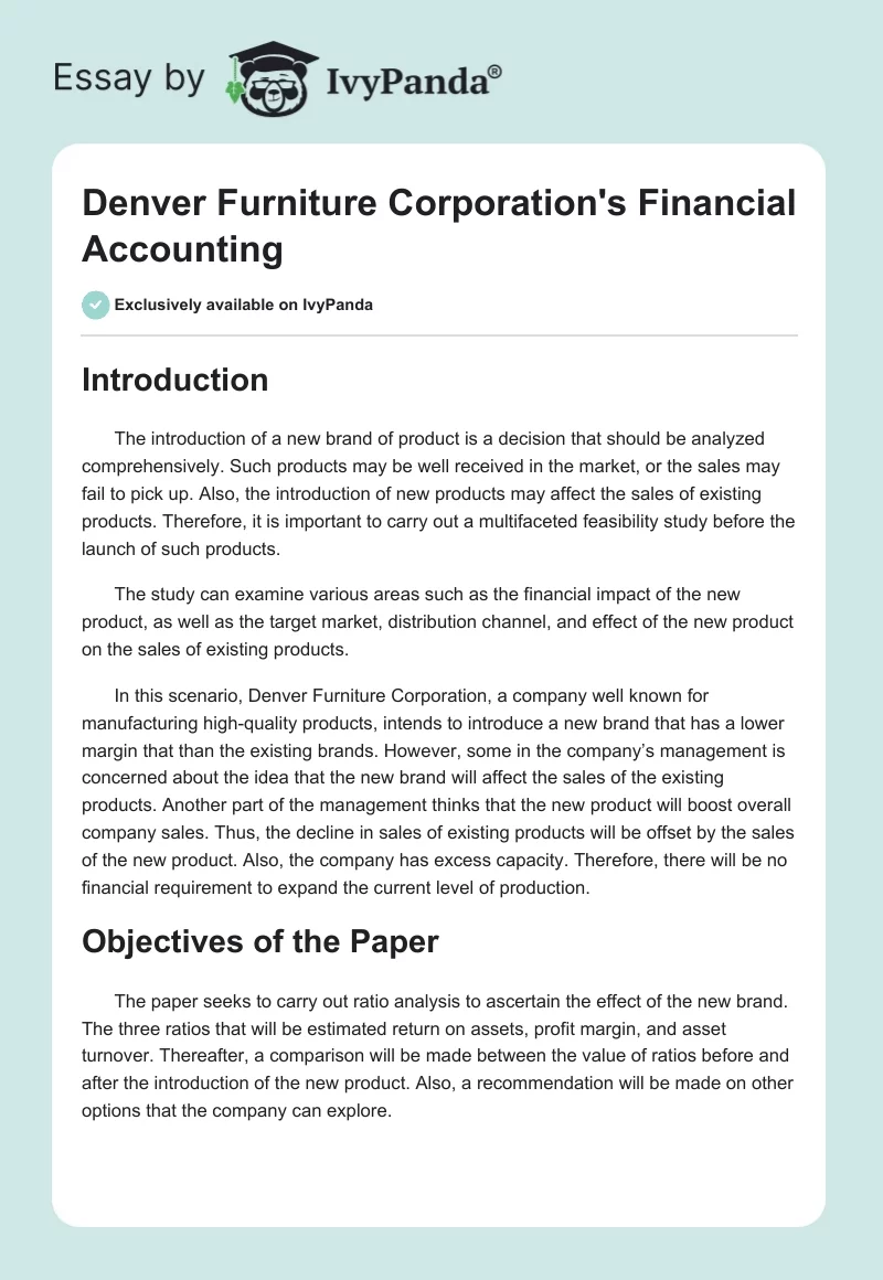 Denver Furniture Corporation's Financial Accounting. Page 1