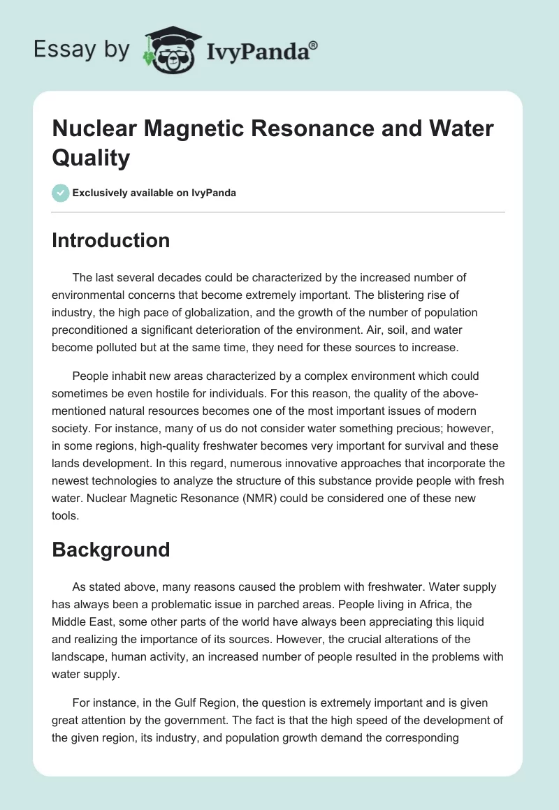 Nuclear Magnetic Resonance and Water Quality. Page 1