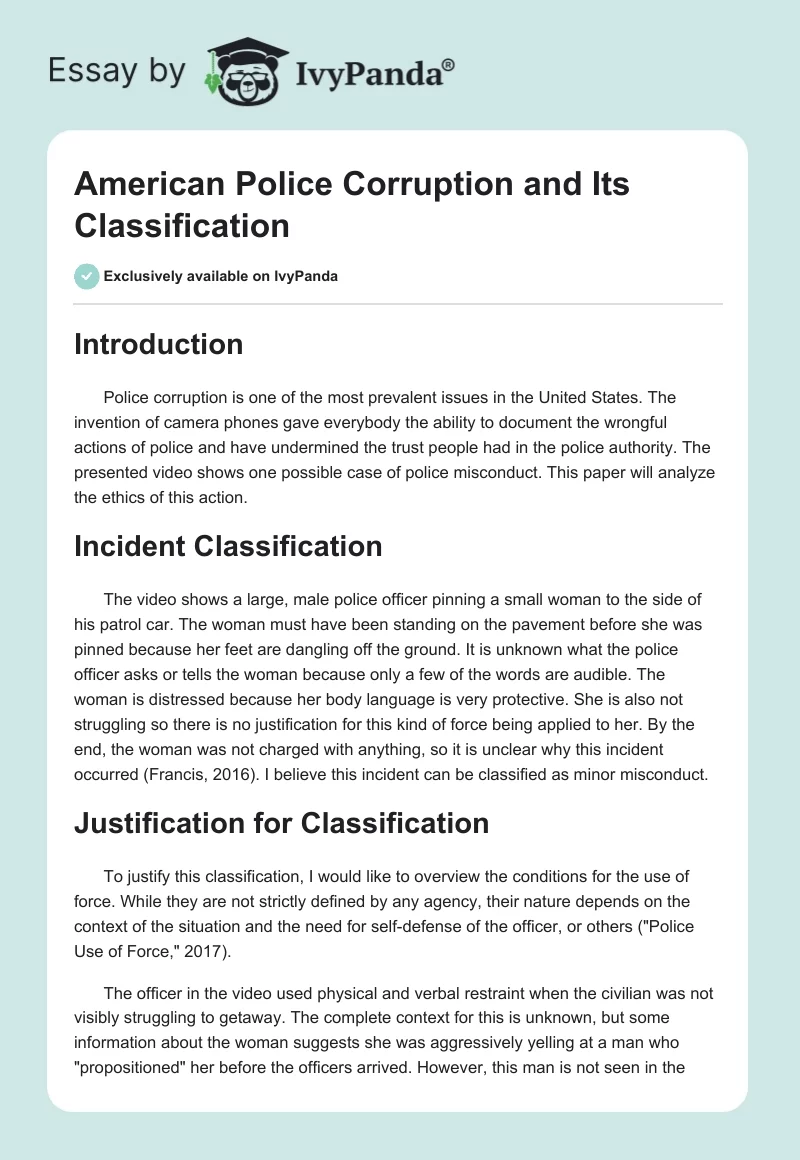 American Police Corruption and Its Classification. Page 1