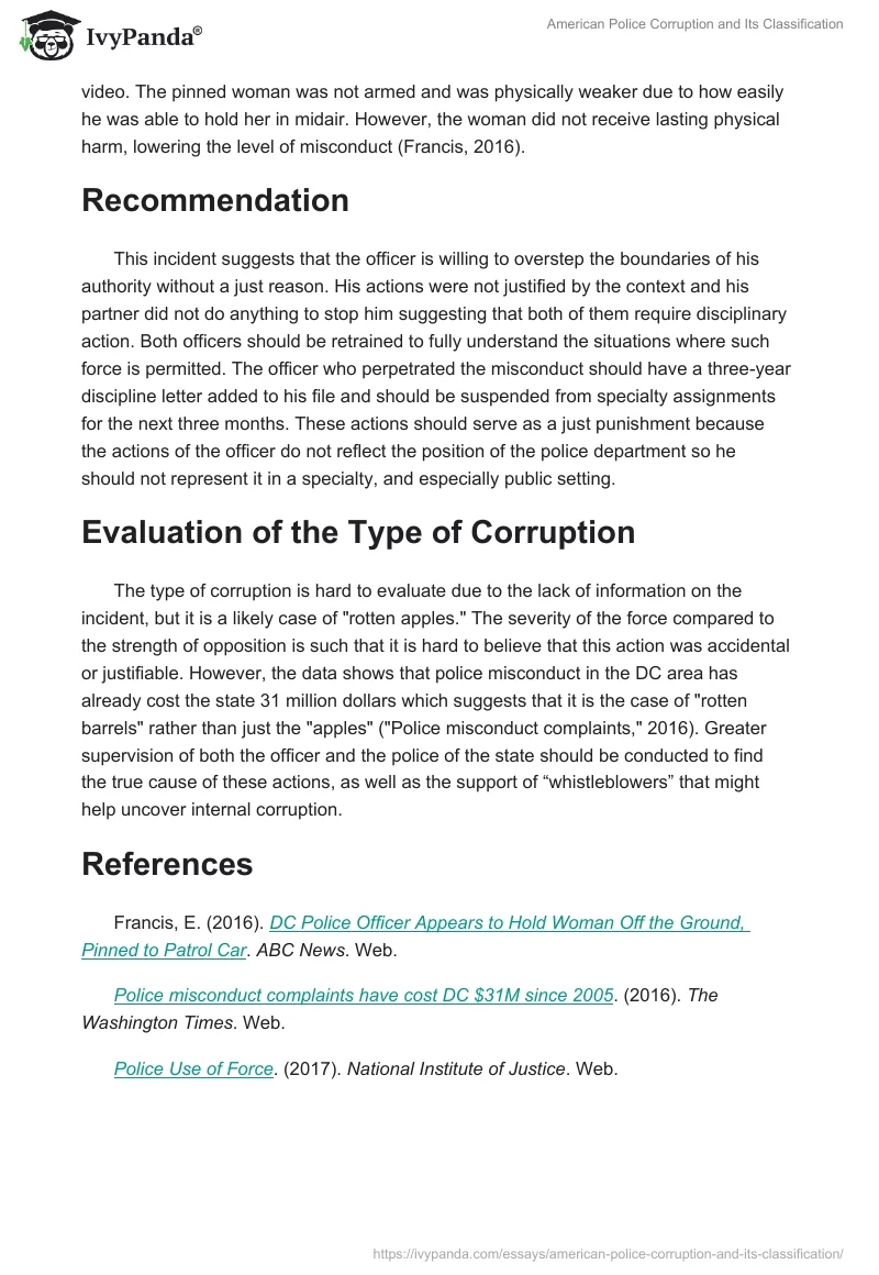 American Police Corruption and Its Classification. Page 2