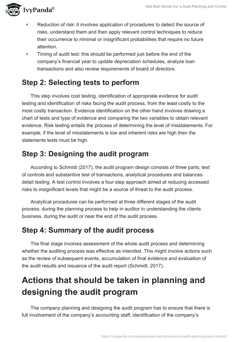Wal-Mart Stores Inc.'s Audit Planning and Control. Page 2