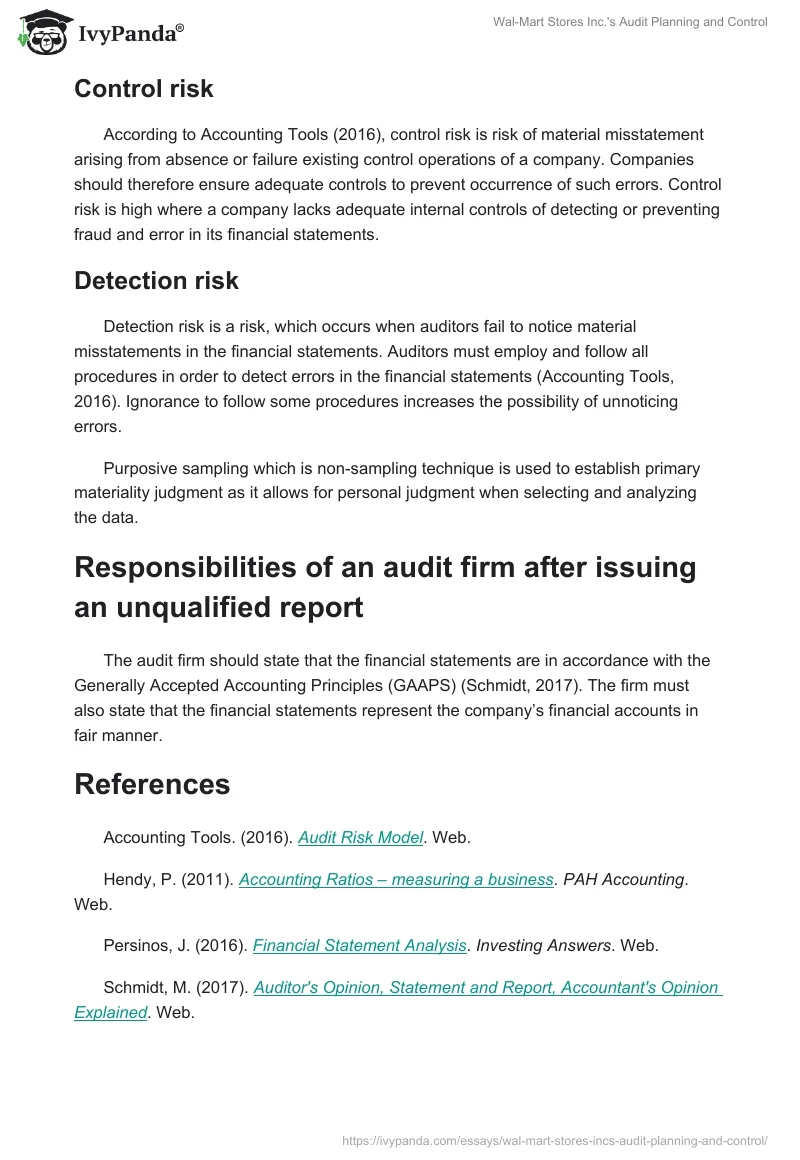 Wal-Mart Stores Inc.'s Audit Planning and Control. Page 5