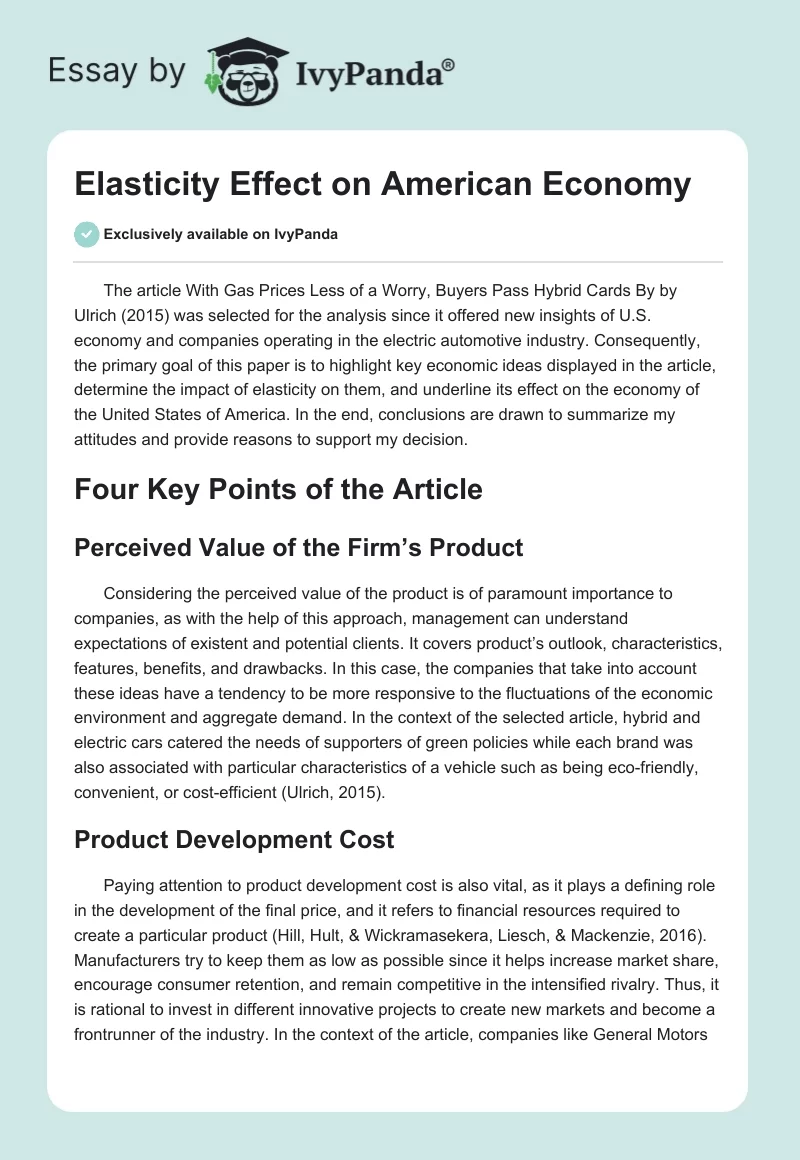 Elasticity Effect on American Economy. Page 1
