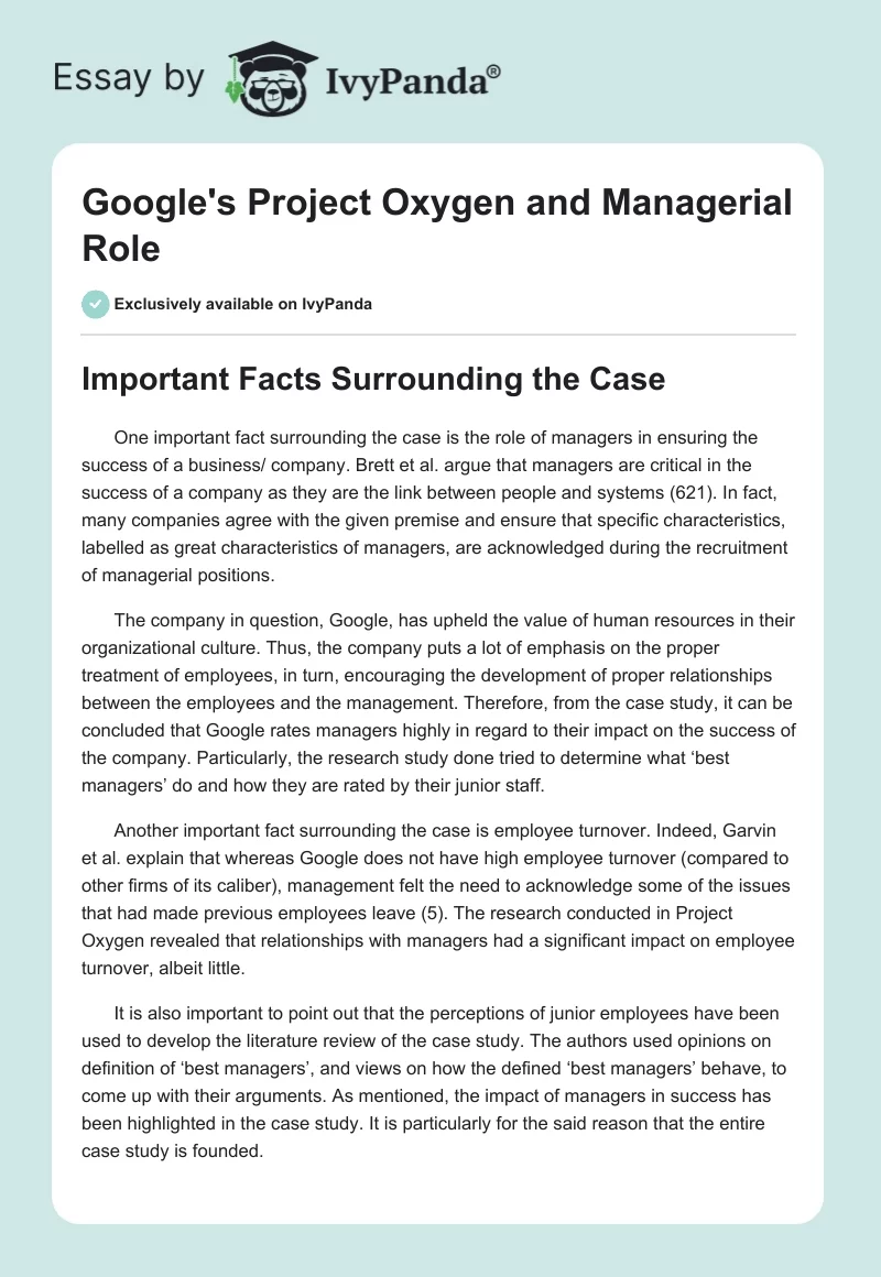 Google's Project Oxygen and Managerial Role. Page 1