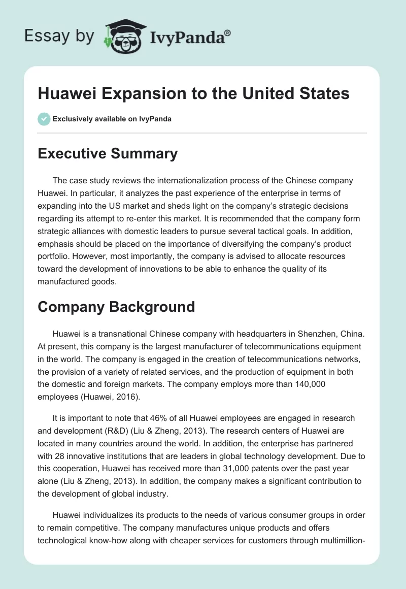 Huawei Expansion to the United States. Page 1