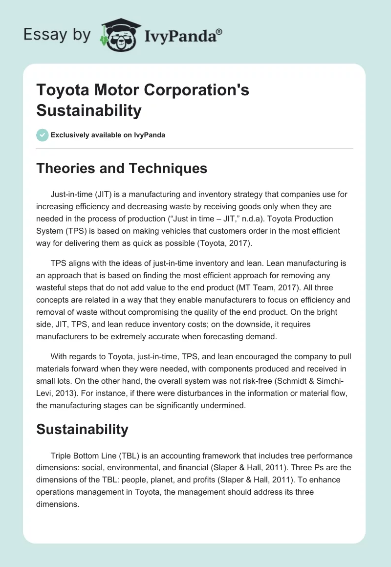 Toyota Motor Corporation's Sustainability. Page 1