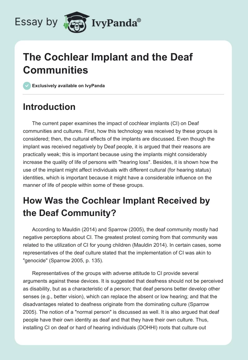 The Cochlear Implant and the Deaf Communities. Page 1