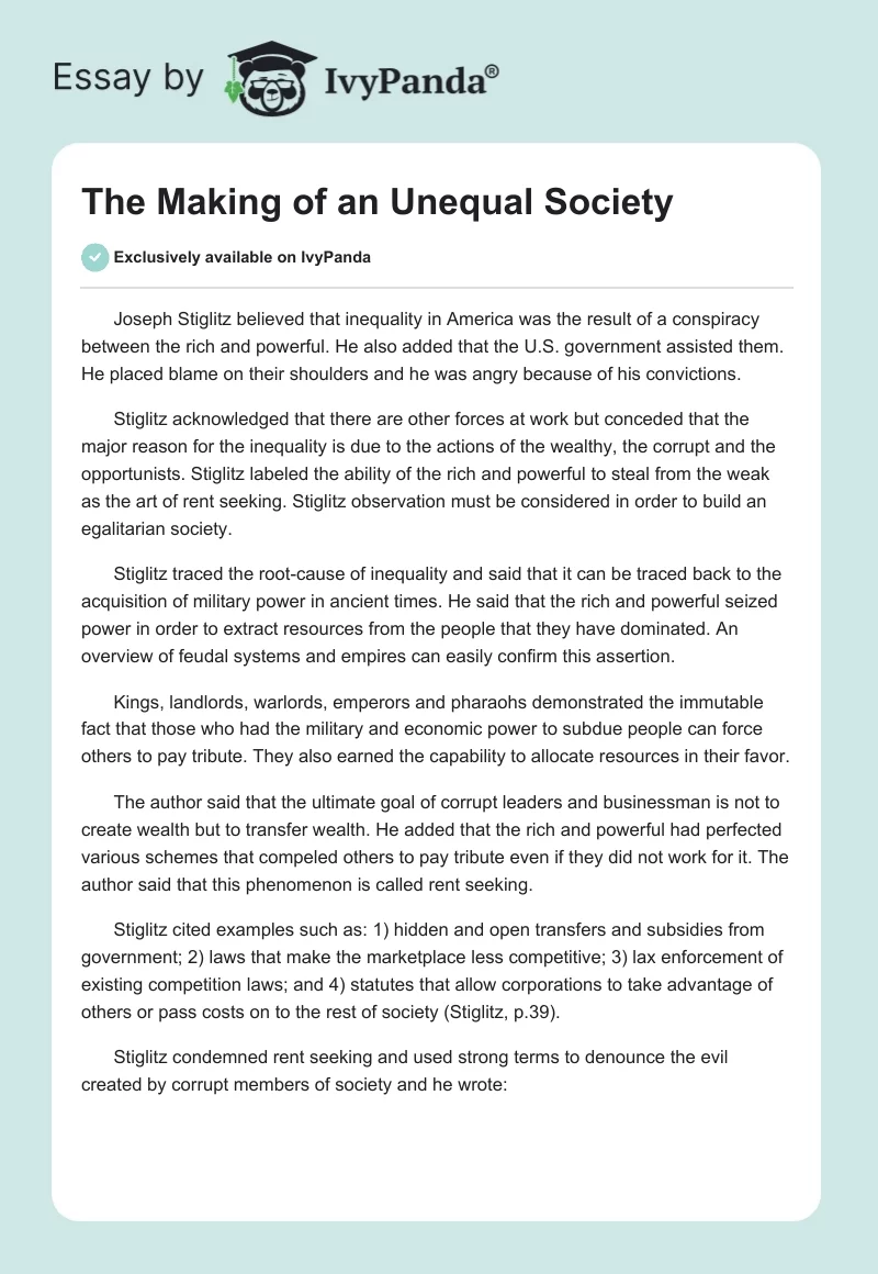 The Making of an Unequal Society. Page 1