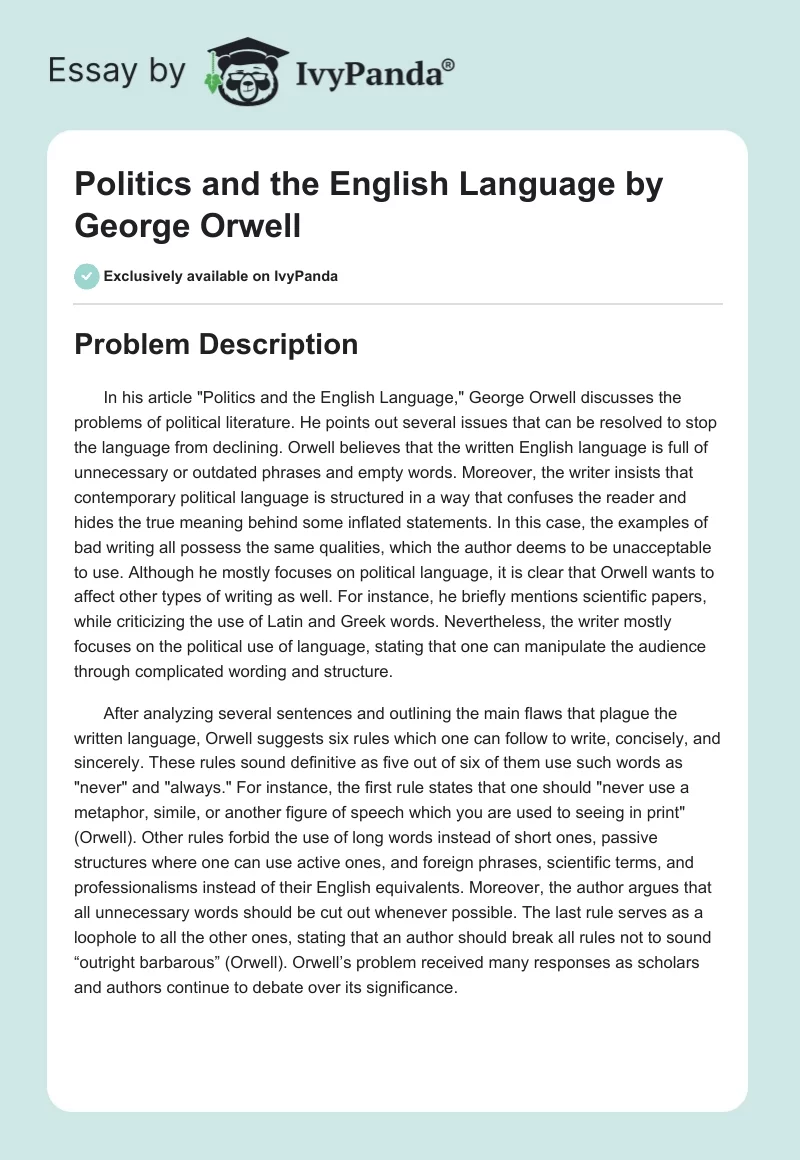"Politics and the English Language" by George Orwell. Page 1