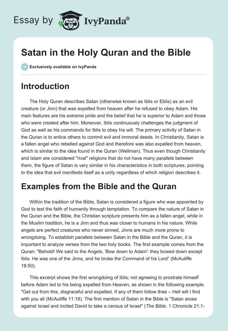 Satan in the Holy Quran and the Bible. Page 1