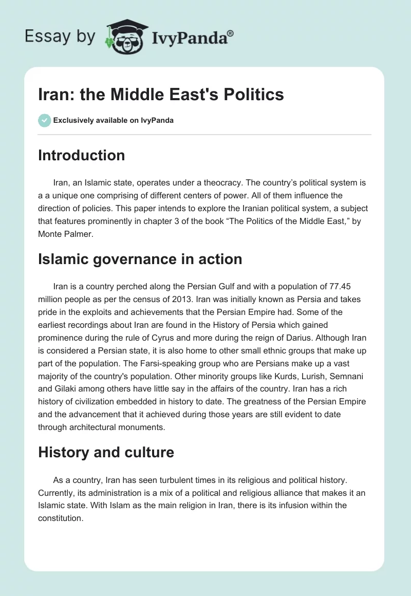 Iran: the Middle East's Politics. Page 1